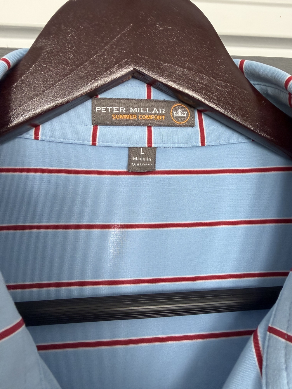 Peter Millar Summer Comfort Polo Shirt Men’s Large Blue Red Stripe Stretch Golf - Picture 3 of 4